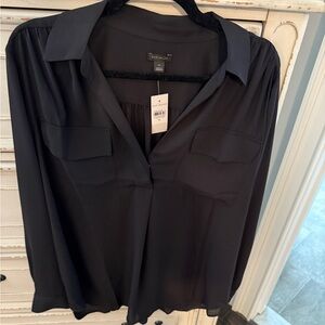 NWT Ann Taylor Black Relaxed Long Sleeve Blouse